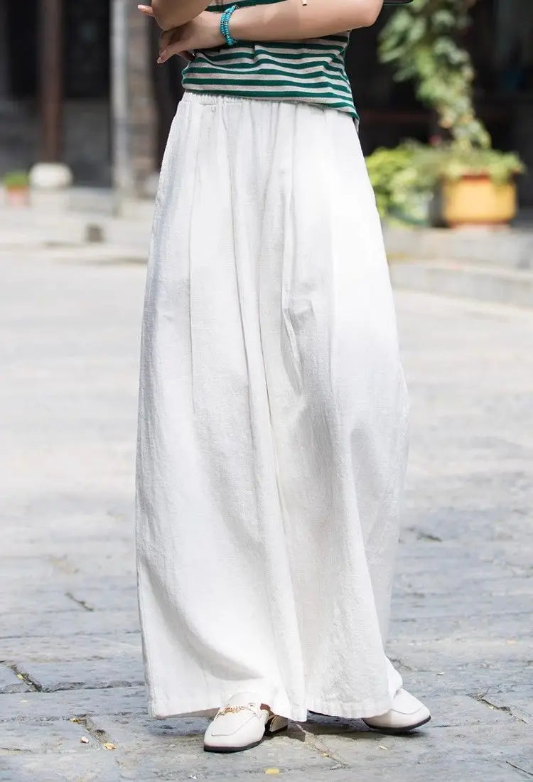 Women's Linen Wide Leg Pants High Waist Loose Fit Casual Trousers with Pockets