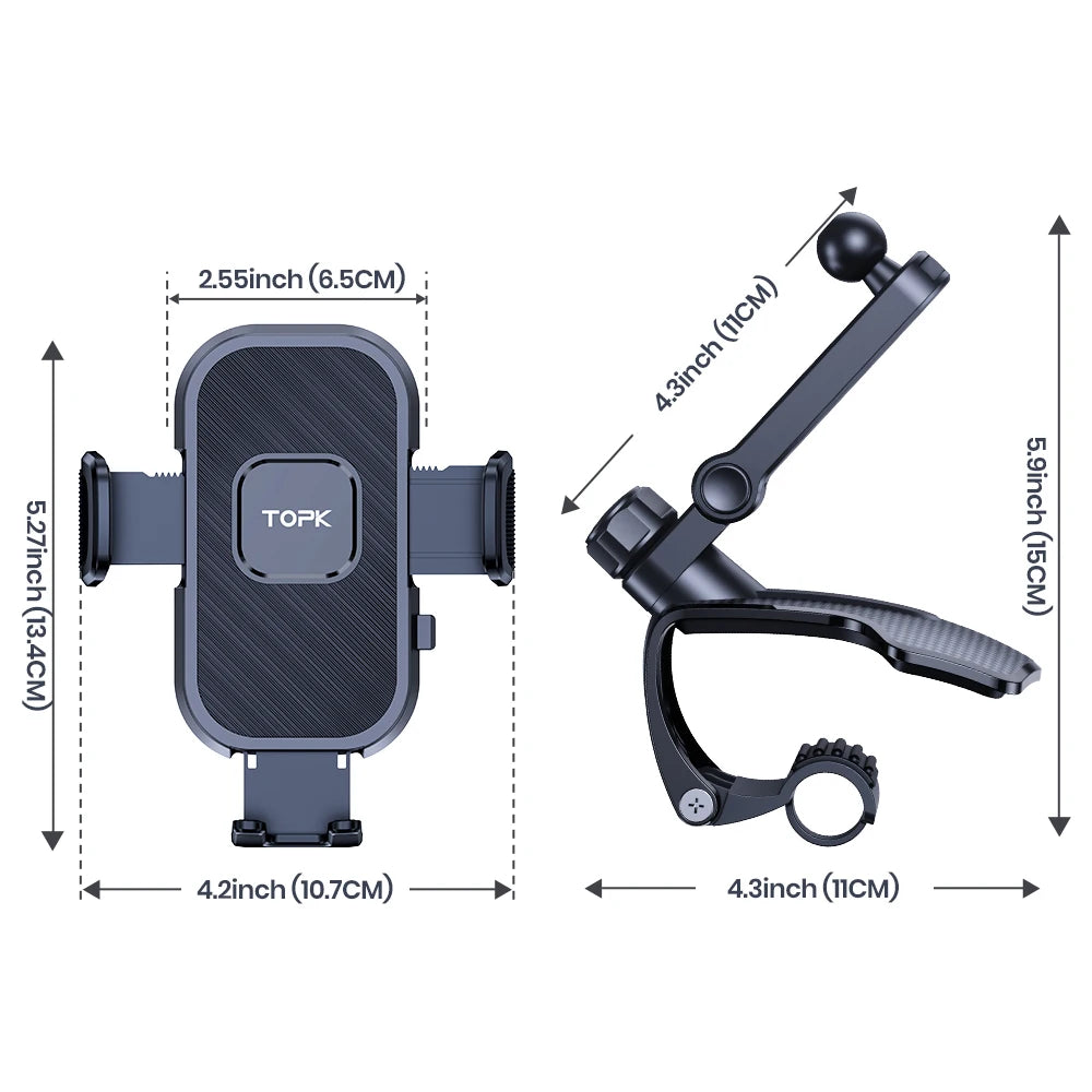TOPK Phone Mount for Car Dashboard 360 Degree Adjustable Cell Car Phone holder with Anti-slip Silicone Clip Multi-Angles&Stable