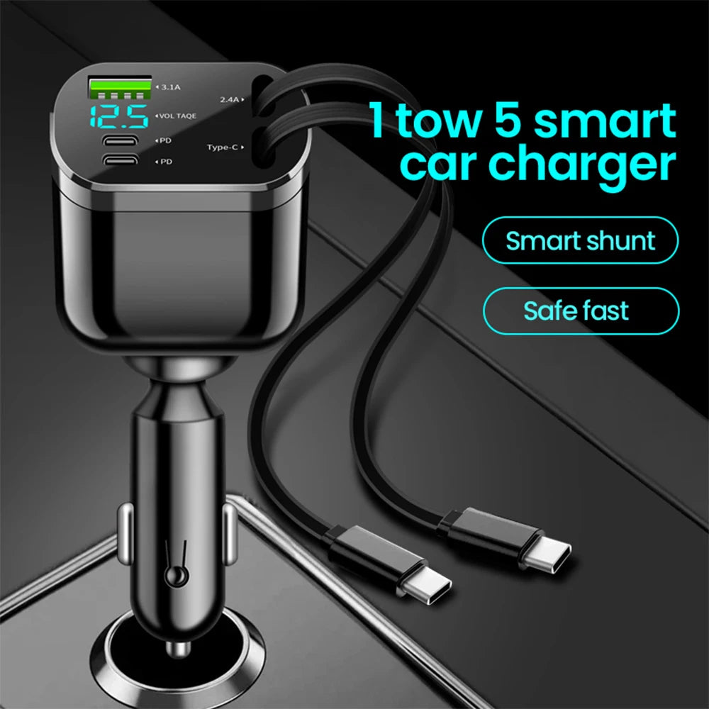 Elough 5 in 1 Retractable Car Charger