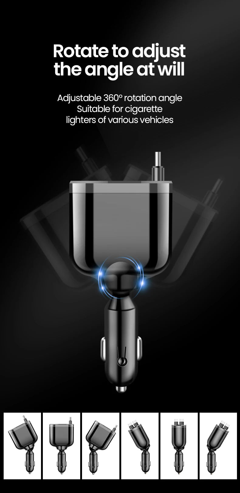 Elough 5 in 1 Retractable Car Charger