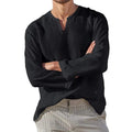 Casual Linen-Blend Solid Color Long Sleeve Shirt