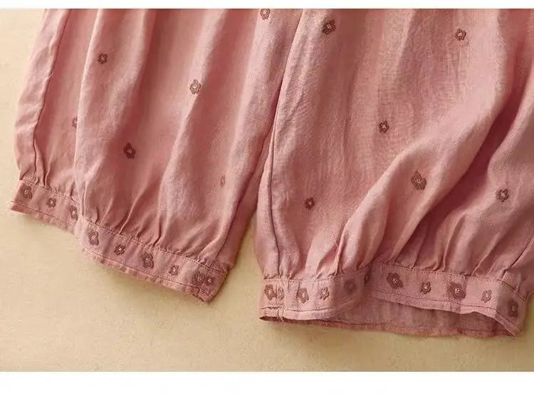 Linen Floral Embroidered Harem Trousers