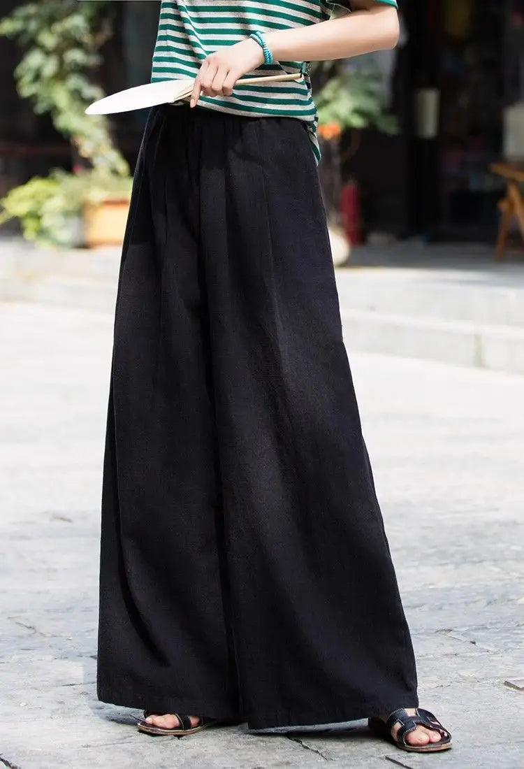 Women's Linen Wide Leg Pants High Waist Loose Fit Casual Trousers with Pockets