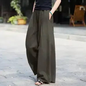 Women's Linen Wide Leg Pants High Waist Loose Fit Casual Trousers with Pockets