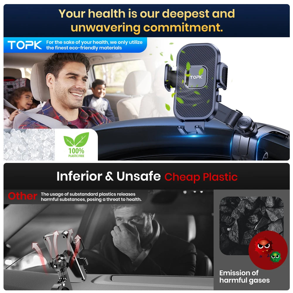 TOPK Phone Mount for Car Dashboard 360 Degree Adjustable Cell Car Phone holder with Anti-slip Silicone Clip Multi-Angles&Stable