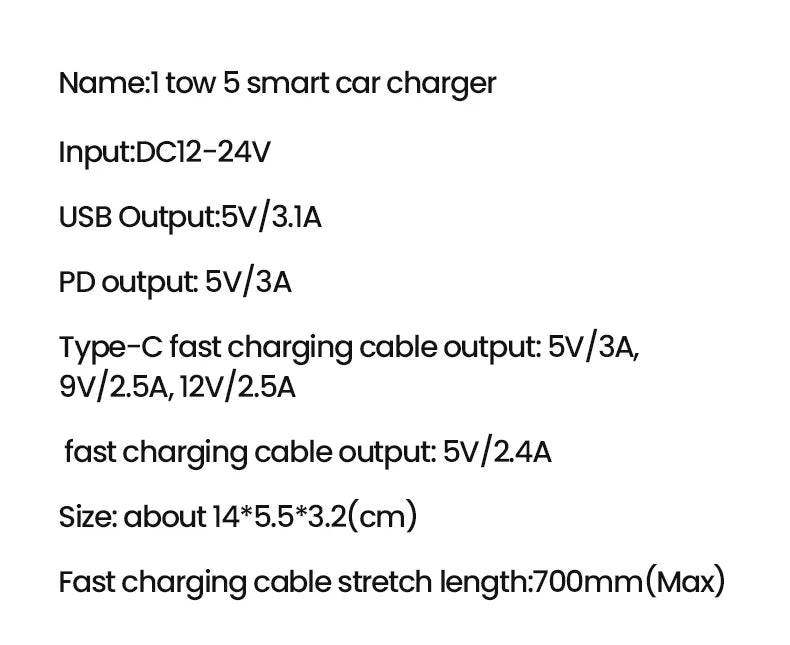 Elough 5 in 1 Retractable Car Charger