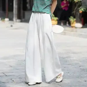 Women's Linen Wide Leg Pants High Waist Loose Fit Casual Trousers with Pockets